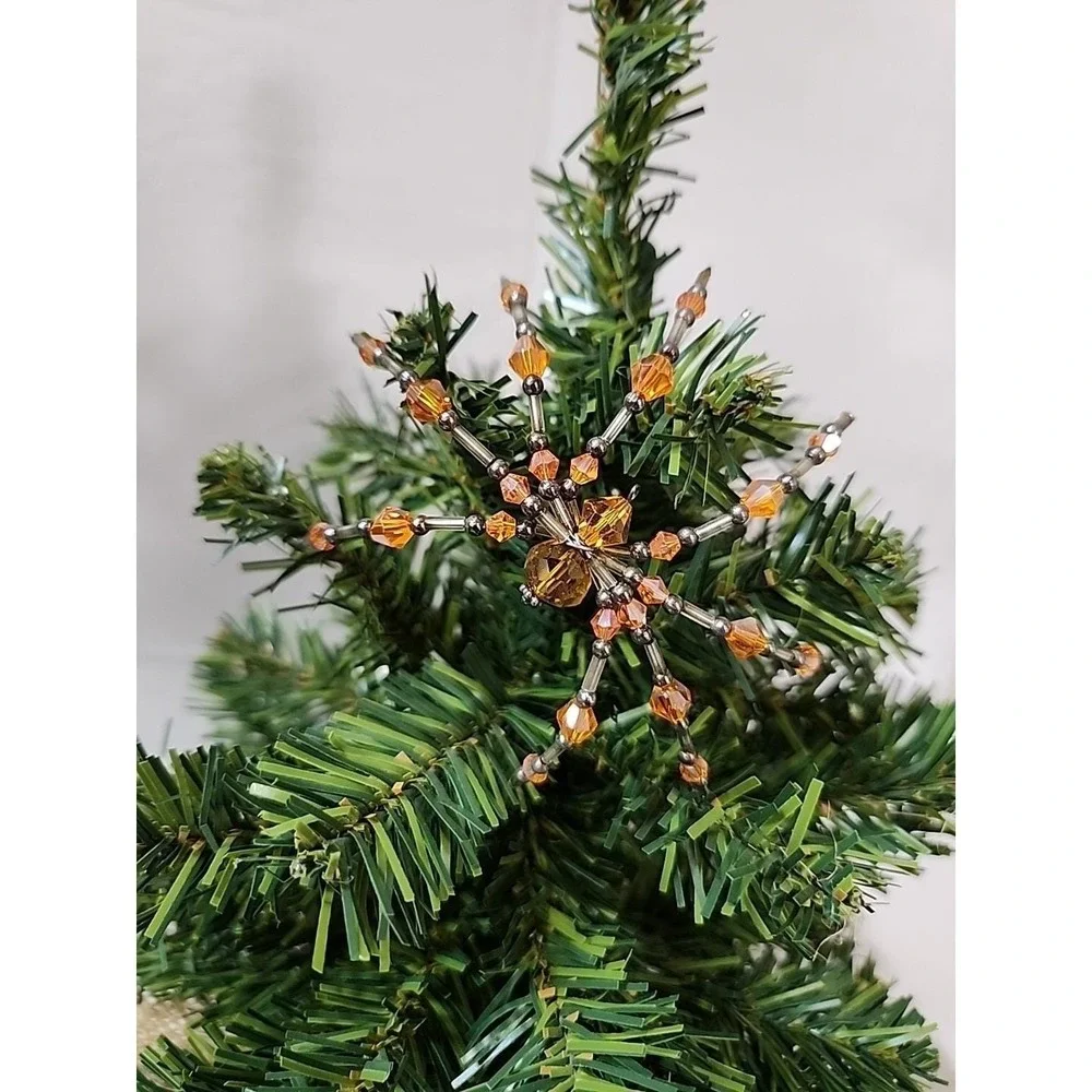 Christmas Spider Ornament Hand Crafted One Of A Kind ‎ Orange And Silver